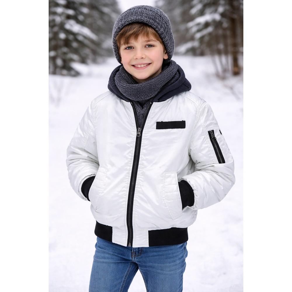 Southpole Boys Shiny‎ White Bomber Jacket Black Trim Size M 10/12